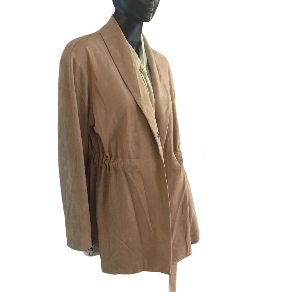 USHATAVA designer‎ oversized XS camel blazer with snap buttons adjustable waist